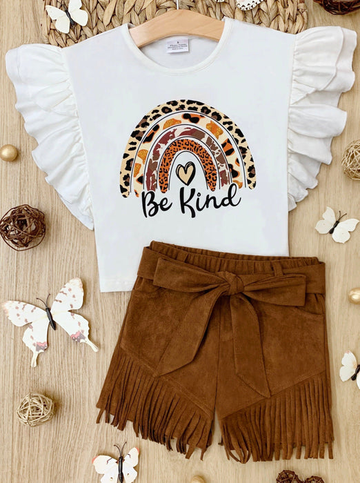 Mia Belle Girls Be Kind Top and Fringe Short Set