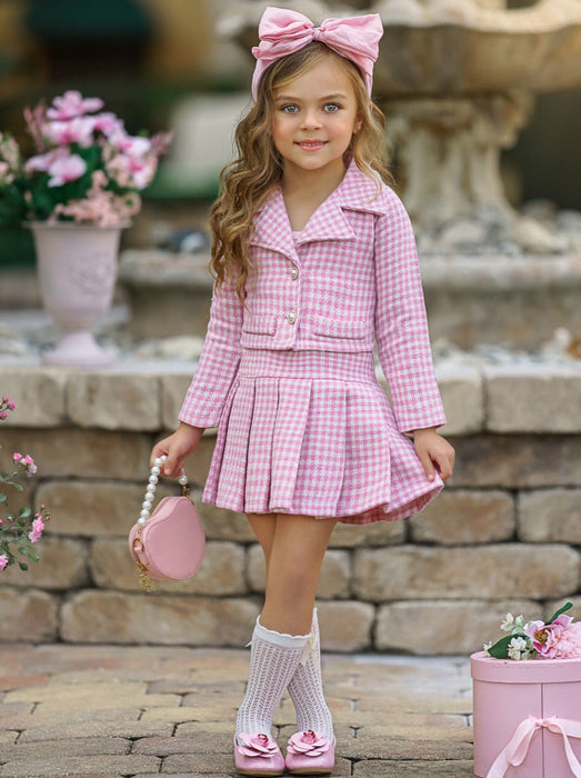 Mia Belle Girls Little Treasure Tweed Matching Blazer and Pleated Skirt Set