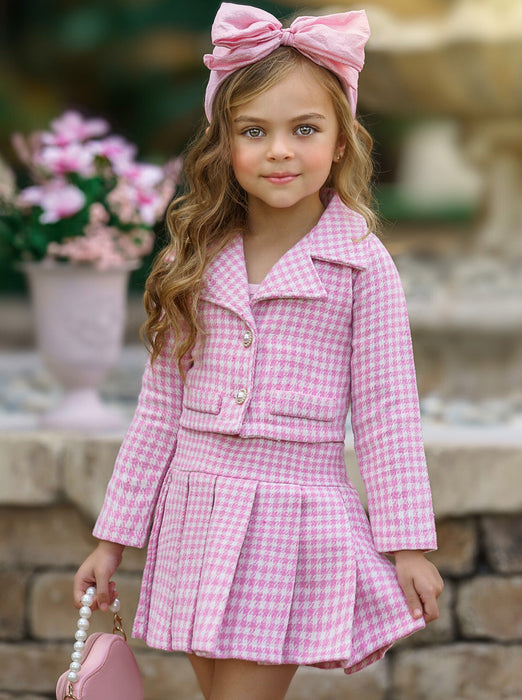 Mia Belle Girls Little Treasure Tweed Matching Blazer and Pleated Skirt Set