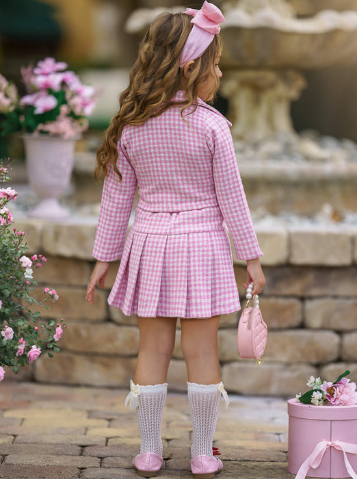 Mia Belle Girls Little Treasure Tweed Matching Blazer and Pleated Skirt Set