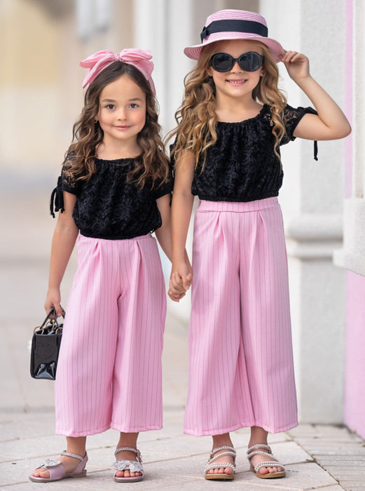 Mia Belle Girls Mini Boss Babe Pinstripe Palazzo Pants Set