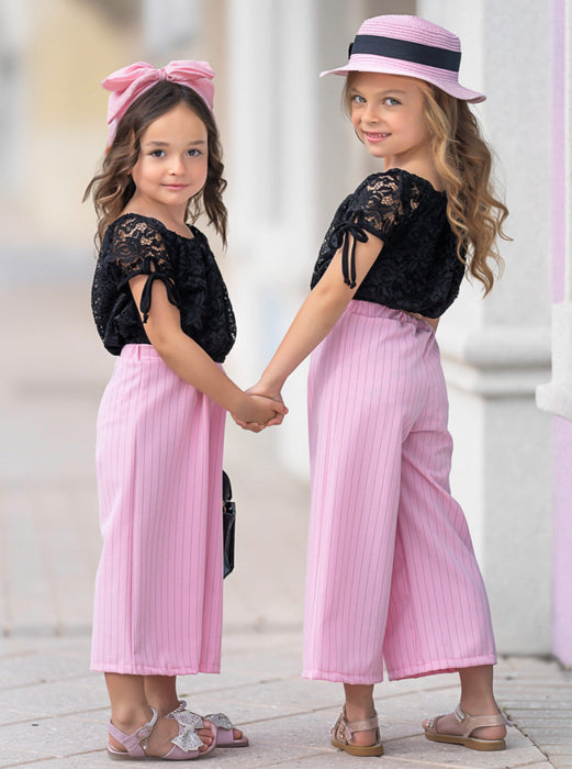 Mia Belle Girls Mini Boss Babe Pinstripe Palazzo Pants Set