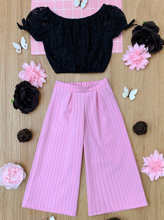 Mia Belle Girls Mini Boss Babe Pinstripe Palazzo Pants Set