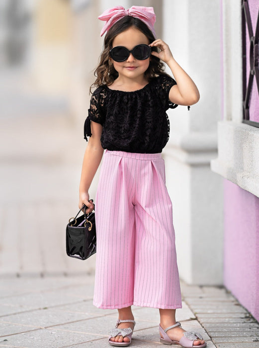 Mia Belle Girls Mini Boss Babe Pinstripe Palazzo Pants Set