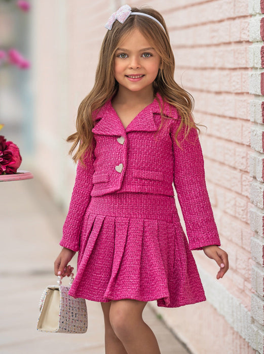 Mia Belle Girls Power Posing Pink Blazer and Pleated Skirt Set