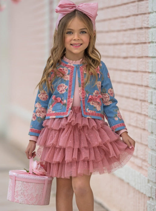 Mia Belle Girls Blushing Blooms Matching Blazer and Tutu Skirt Set