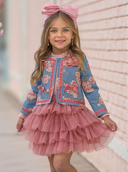 Mia Belle Girls Blushing Blooms Matching Blazer and Tutu Skirt Set