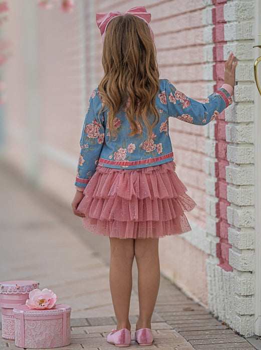 Mia Belle Girls Blushing Blooms Matching Blazer and Tutu Skirt Set