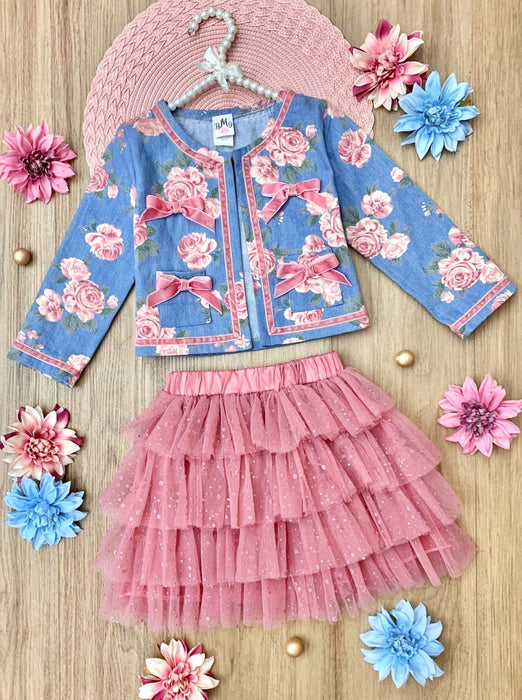 Mia Belle Girls Blushing Blooms Matching Blazer and Tutu Skirt Set