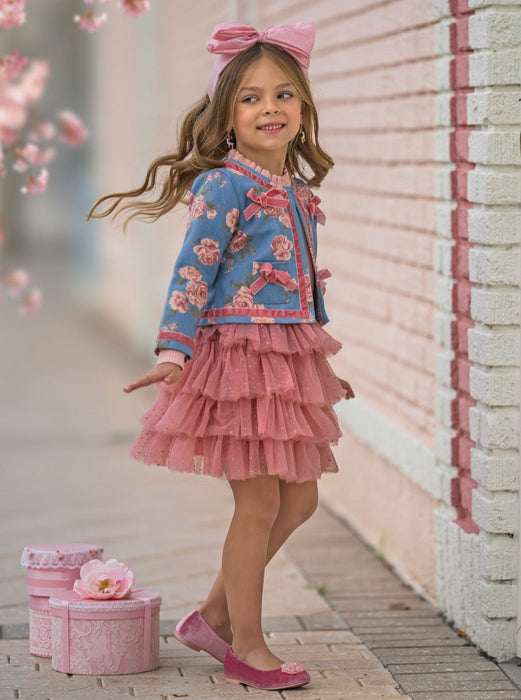 Mia Belle Girls Blushing Blooms Matching Blazer and Tutu Skirt Set