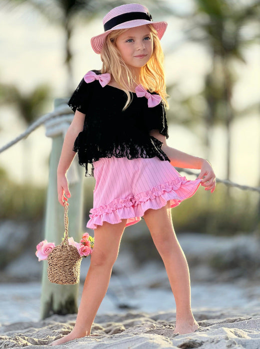 Mia Belle Girls Springtime Best Lace Top and Ruffle Short Set