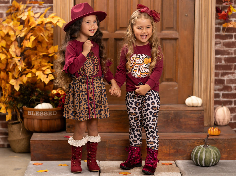 Mia Belle Girls Fierce Pumpkin Vibes Leopard Skirt Set