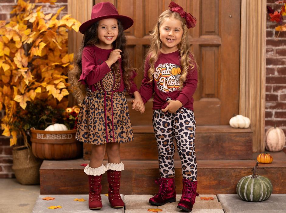 Mia Belle Girls Fierce Pumpkin Vibes Leopard Skirt Set