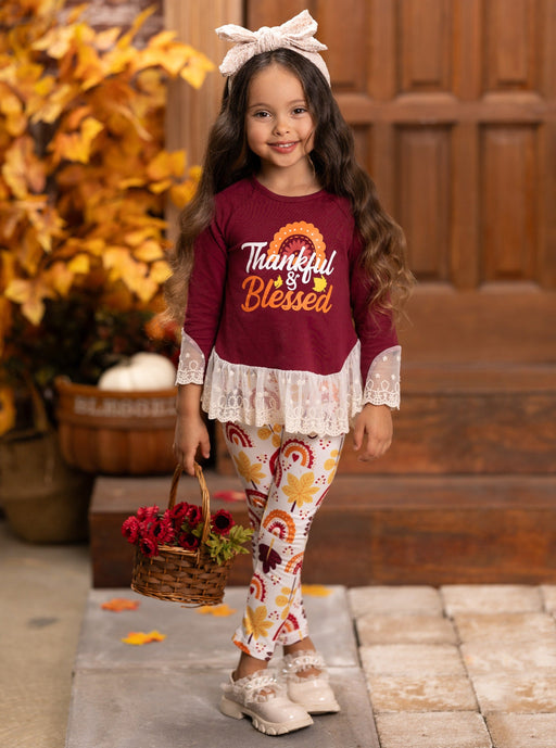 Mia Belle Girls Thankful and Blessed Legging Set