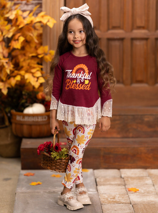 Mia Belle Girls Thankful and Blessed Legging Set