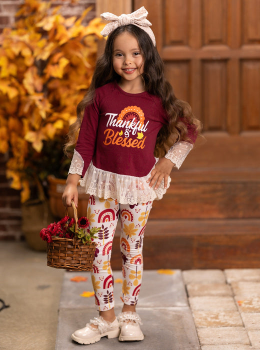 Mia Belle Girls Thankful and Blessed Legging Set