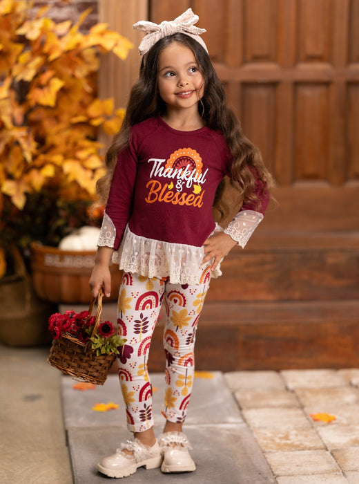 Mia Belle Girls Thankful and Blessed Legging Set