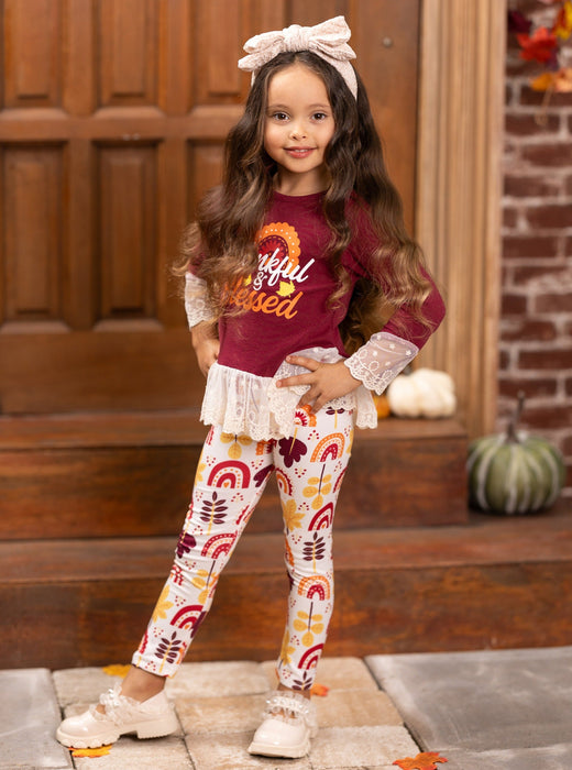 Mia Belle Girls Thankful and Blessed Legging Set