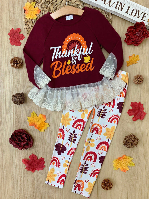 Mia Belle Girls Thankful and Blessed Legging Set