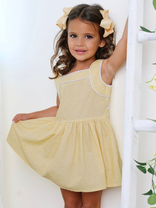 Mia Belle Girls Sunny Yellow Polka Dot Mini Dress by Kids Couture