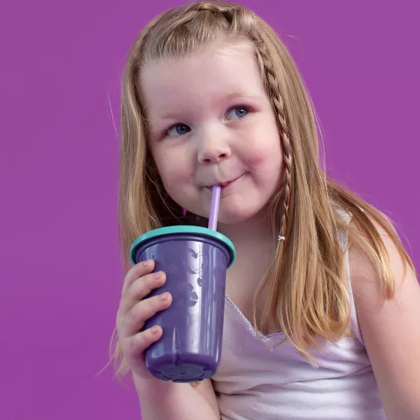 The First Years GreenGrown Reusable Spill-Proof Straw Toddler Cups, Purple/Teal