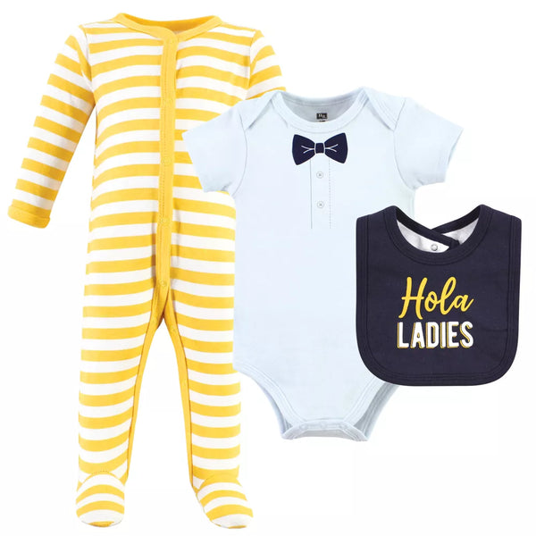 Hudson Baby Cotton Sleep and Play, Bodysuit and Bandana Bib Set, Hola Ladies