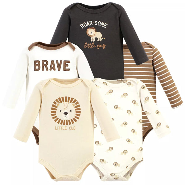 Hudson Baby Cotton Long-Sleeve Bodysuits, Brave Lion, 5-Pack