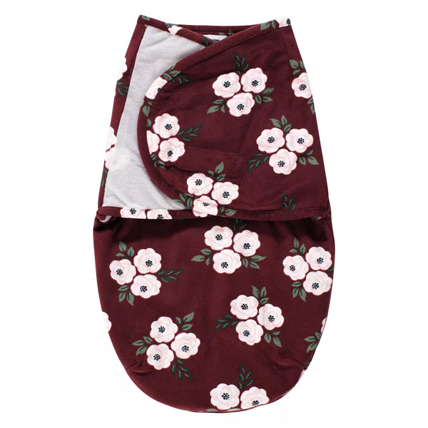 Hudson Baby Plush Faux Fur Swaddle Wrap, Burgundy Floral, 0-3 Months