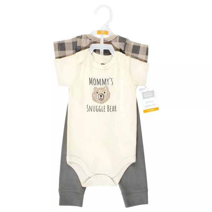 Hudson Baby Cotton Bodysuit and Pant Set, Snuggle Bear