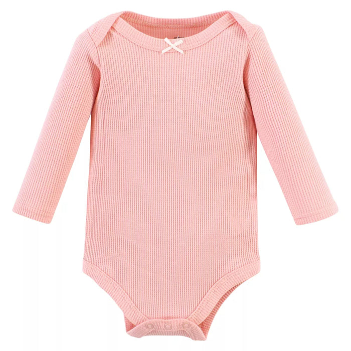 Hudson Baby Thermal Long Sleeve Bodysuits, Soft Pink Sage Rose, 5-Pack