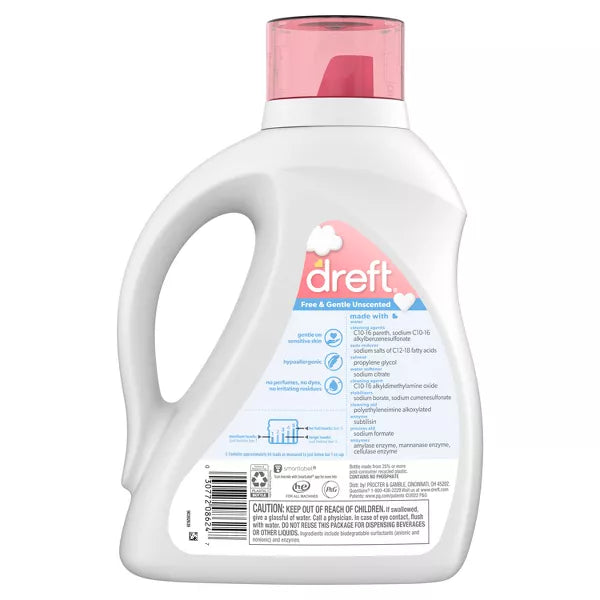 Dreft Family Friendly Unscented Liquid Baby laundry Detergent 64 LD