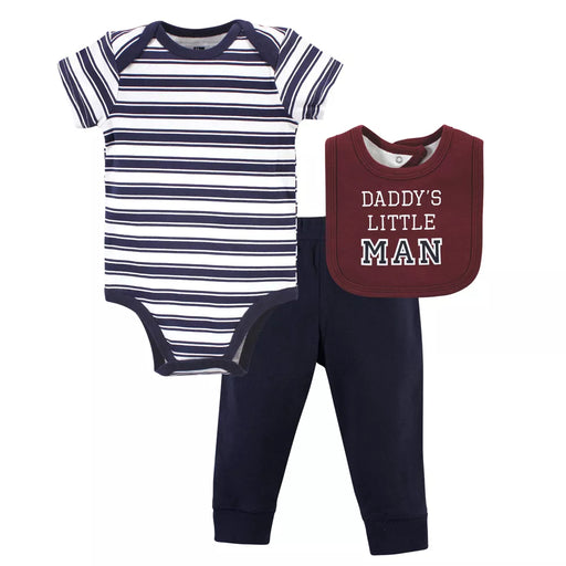 Hudson Baby Cotton Bodysuit, Pant and Bib Set, Boy Daddy