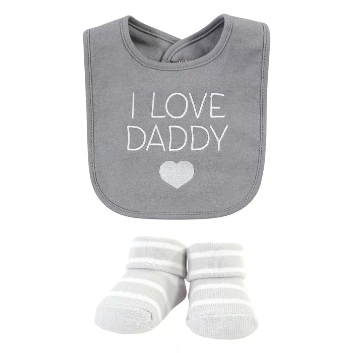 Hudson Baby Cotton Bib and Sock Set, I Love Grey, One Size
