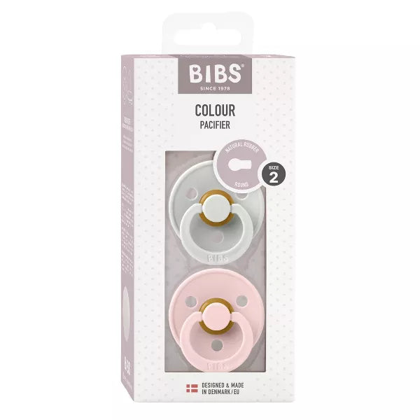 BIBS Colour 2 Pack Latex Pacifiers in Haze/Blossom