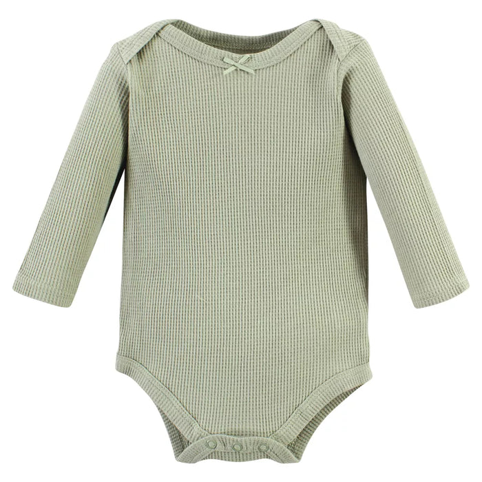 Hudson Baby Thermal Long Sleeve Bodysuits, Soft Pink Sage Rose, 5-Pack