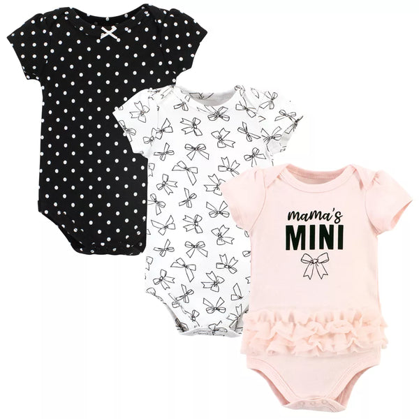 Hudson Baby Cotton Bodysuits, Mama's Mini Bows 3 Pack