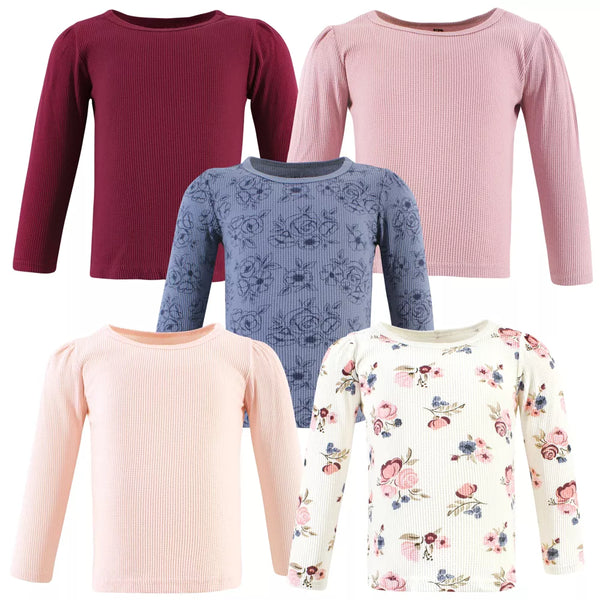 Hudson Baby Thermal Long Sleeve Tees 5 Pack, Dusty Rose Floral