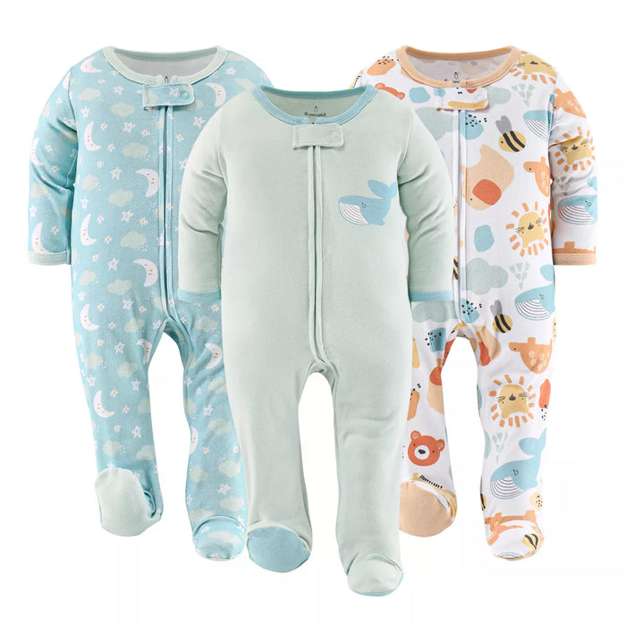 The Peanutshell Sunshine Neutral Footed Baby Sleepers