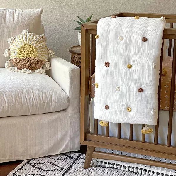 Crane Baby Embroidered Round Throw Pillow - Sunshine