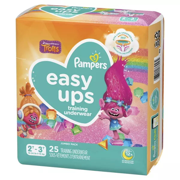 Pampers Easy Ups Training Underwear Girls Size 4 2T-3T 25 Count 