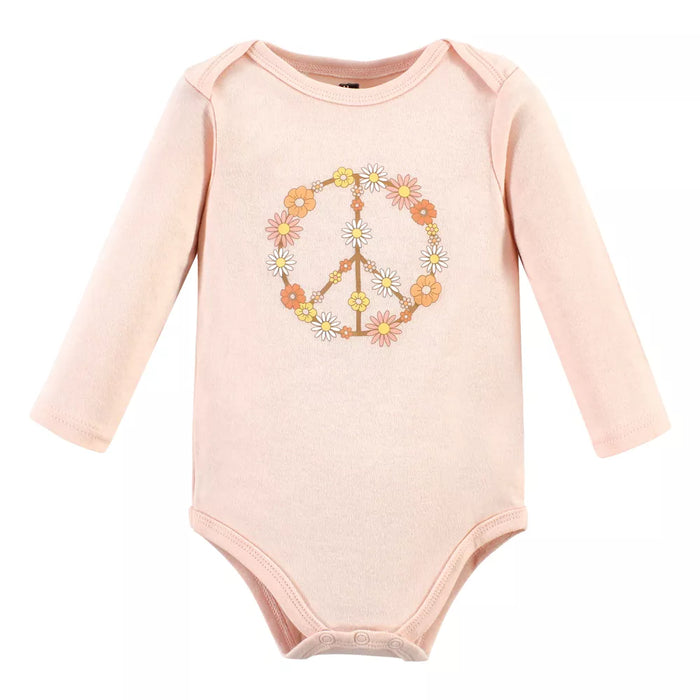 Hudson Baby Cotton Long-Sleeve Bodysuits, Peace Love Flowers, 5-Pack