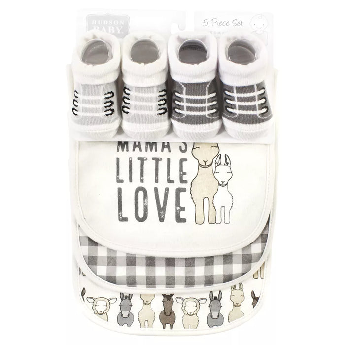 Hudson Baby Cotton Bib and Sock Set, Little Love Lama, One Size