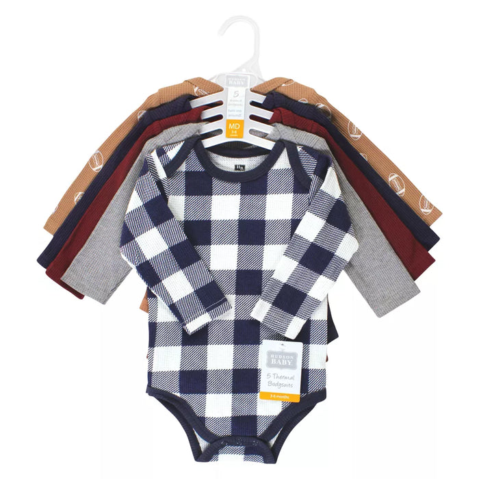 Hudson Baby Thermal Long Sleeve Bodysuits, Football, 5-Pack