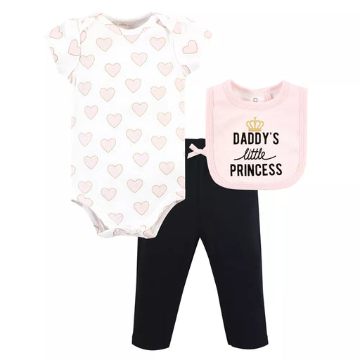 Hudson Baby Cotton Bodysuit, Pant and Bib Set, Daddys Little Princess