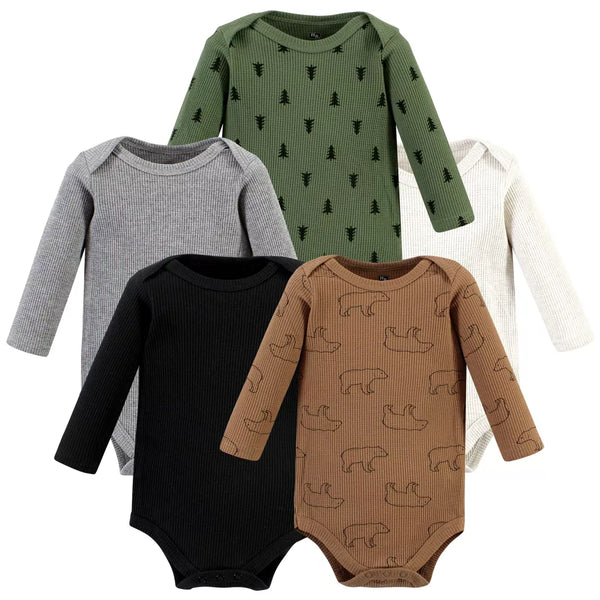 Hudson Baby Thermal Long Sleeve Bodysuits, Bear Tree, 5-Pack