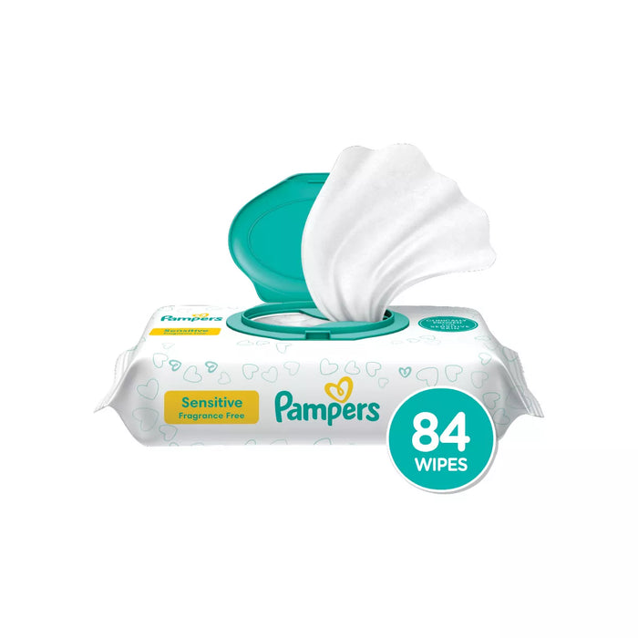 Pampers Baby Wipes Sensitive Perfume Free 1X Pop-Top Pack 84 Count