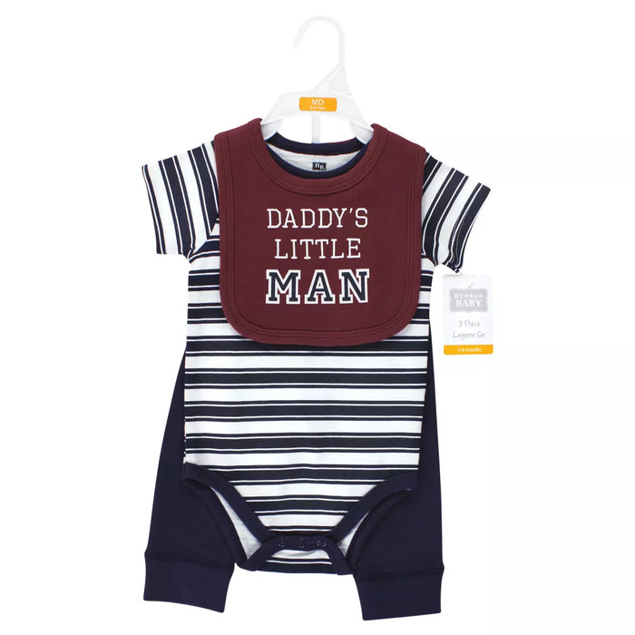 Hudson Baby Cotton Bodysuit, Pant and Bib Set, Boy Daddy