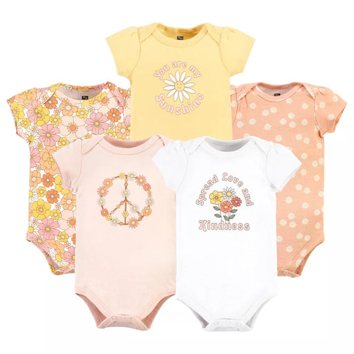 Hudson Baby Cotton Bodysuits, Peace Love Flowers 5 Pack