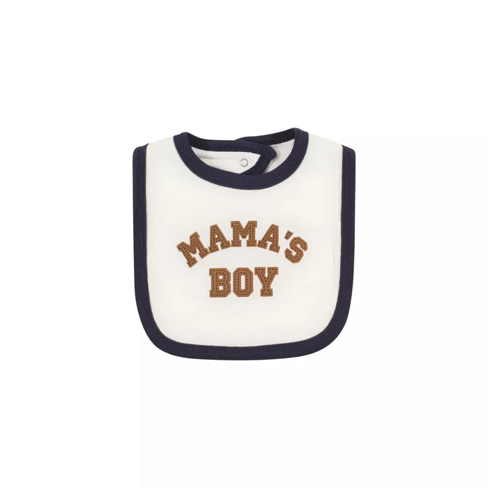 Hudson Baby Cotton Bodysuit, Pant and Bib Set, Brown Navy Mamas Boy