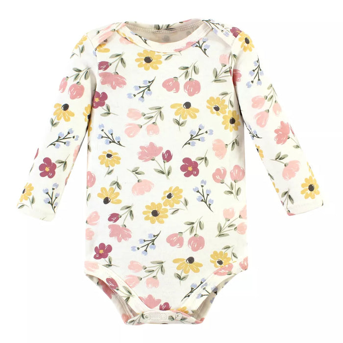 Hudson Baby Cotton Long-Sleeve Bodysuits, Soft Painted Floral, 5-Pack